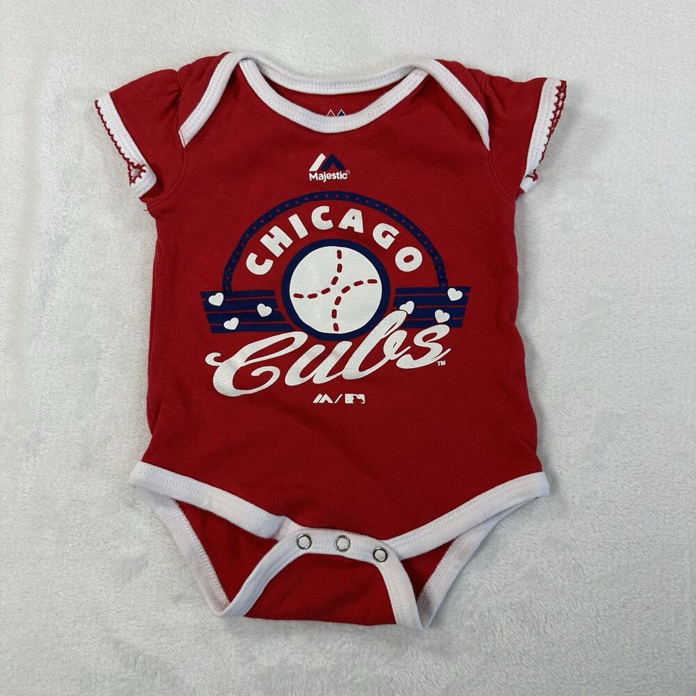Chicago Cubs Infant Baby Girl Bodysuit 3-6 Months Red Majestic MLB Bodysuit
